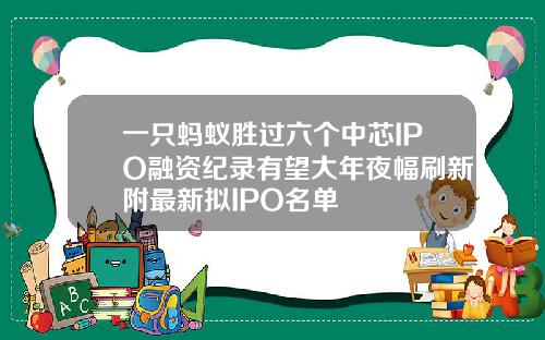 一只蚂蚁胜过六个中芯IPO融资纪录有望大年夜幅刷新附最新拟IPO名单