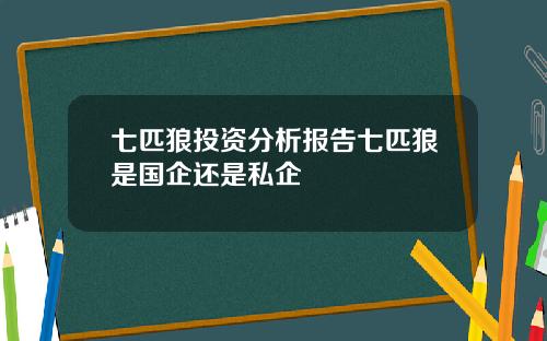 七匹狼投资分析报告七匹狼是国企还是私企