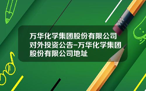 万华化学集团股份有限公司对外投资公告-万华化学集团股份有限公司地址