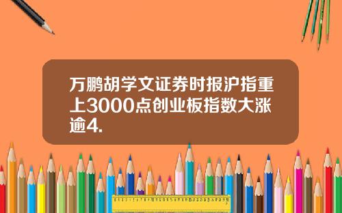 万鹏胡学文证券时报沪指重上3000点创业板指数大涨逾4.