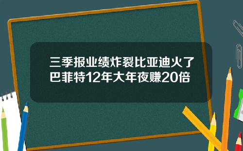 三季报业绩炸裂比亚迪火了巴菲特12年大年夜赚20倍