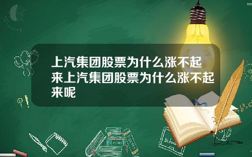 上汽集团股票为什么涨不起来上汽集团股票为什么涨不起来呢