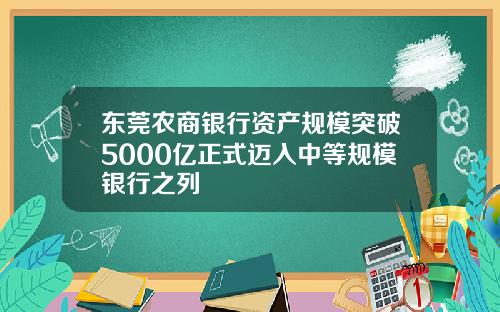 东莞农商银行资产规模突破5000亿正式迈入中等规模银行之列