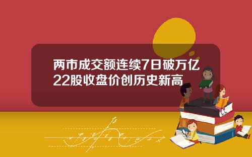 两市成交额连续7日破万亿22股收盘价创历史新高