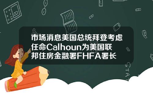 市场消息美国总统拜登考虑任命Calhoun为美国联邦住房金融署FHFA署长