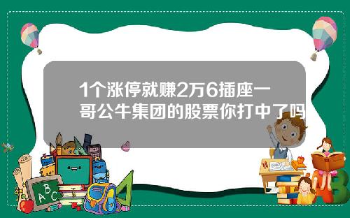 1个涨停就赚2万6插座一哥公牛集团的股票你打中了吗