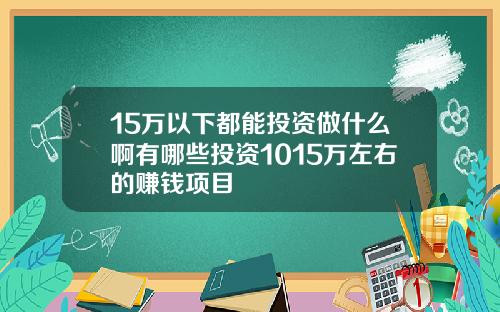 15万以下都能投资做什么啊有哪些投资1015万左右的赚钱项目