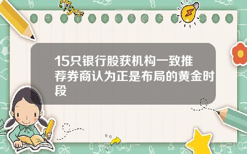 15只银行股获机构一致推荐券商认为正是布局的黄金时段