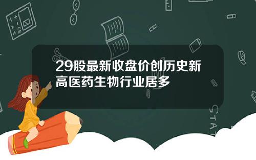 29股最新收盘价创历史新高医药生物行业居多