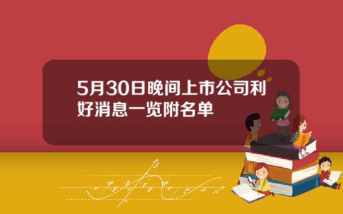 5月30日晚间上市公司利好消息一览附名单