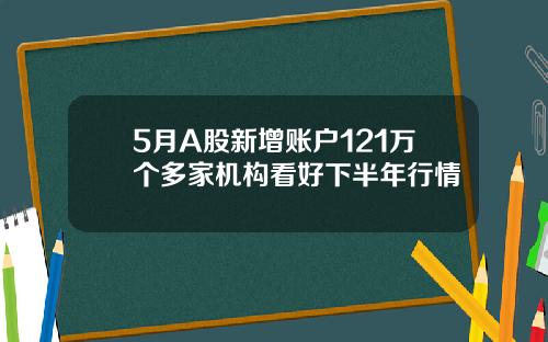 5月A股新增账户121万个多家机构看好下半年行情