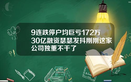 9连跌停户均巨亏172万30亿融资瑟瑟发抖刚刚这家公司独董不干了