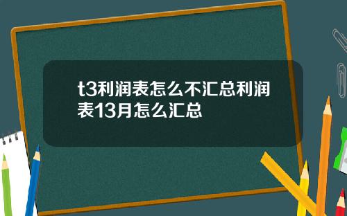 t3利润表怎么不汇总利润表13月怎么汇总