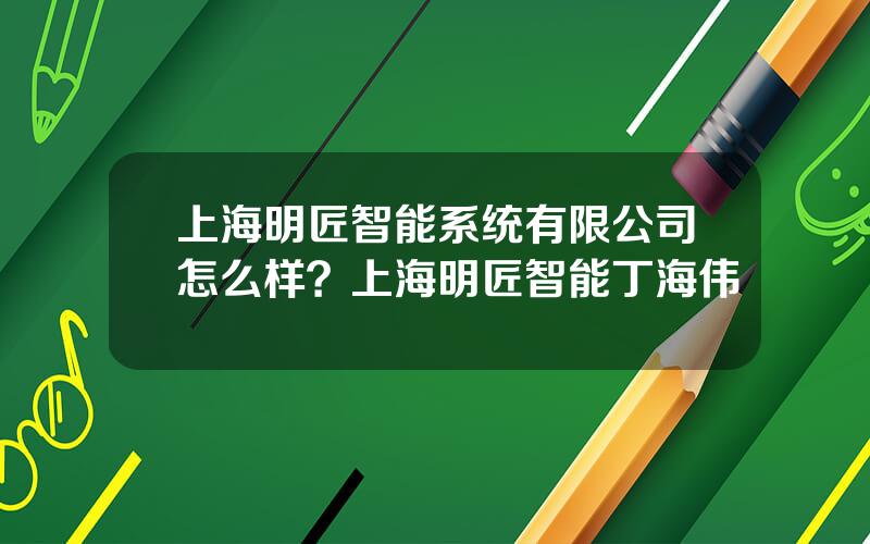 上海明匠智能系统有限公司怎么样？上海明匠智能丁海伟