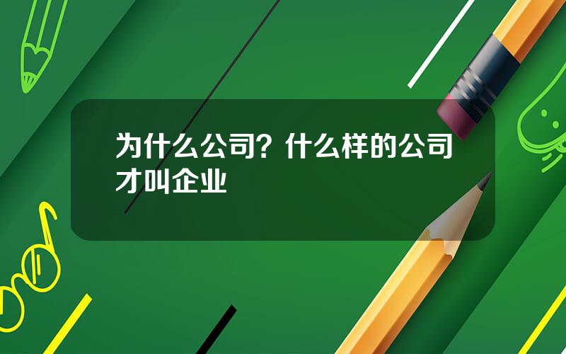 为什么公司？什么样的公司才叫企业