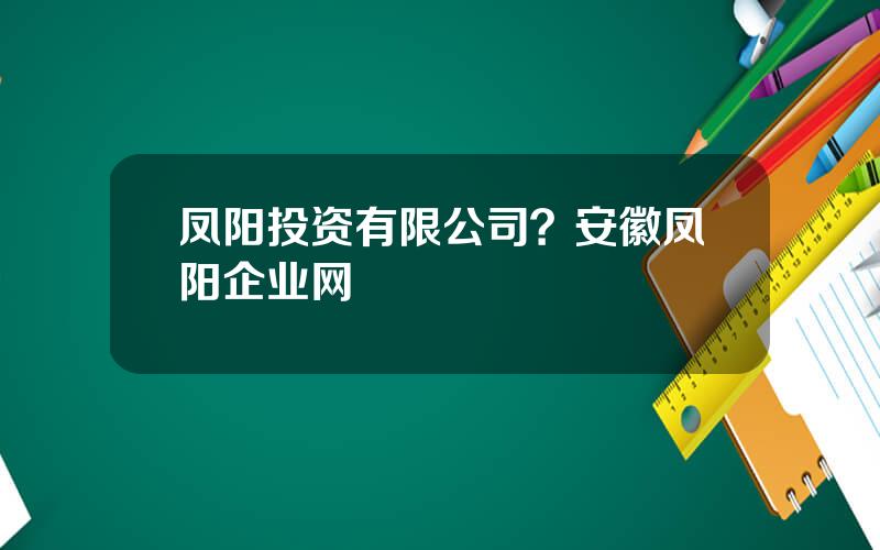 凤阳投资有限公司？安徽凤阳企业网